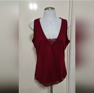 Elegant Burgundy Lace Trim Tank Top